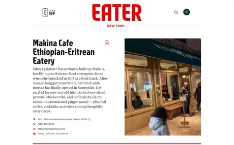 Eater New York’s Eater 38 listing for Makina Cafe, with a photo of the Skillman Ave storefront